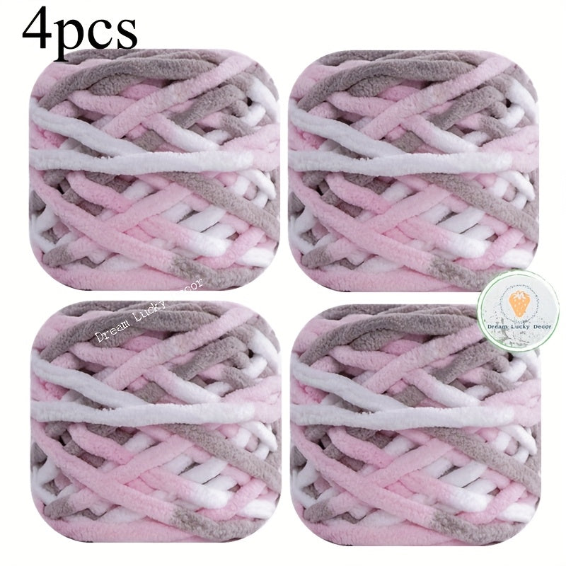 Polyester Yarn Pack 4 Thick Plush Texture For Knitting Crochet