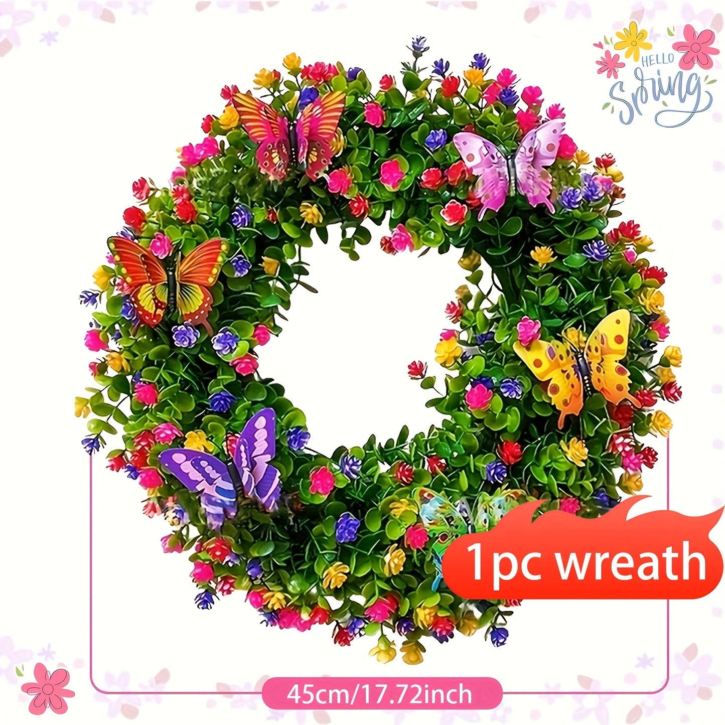 Artificial Flower Wreath With Eucalyptus And Butterflies Home Decor