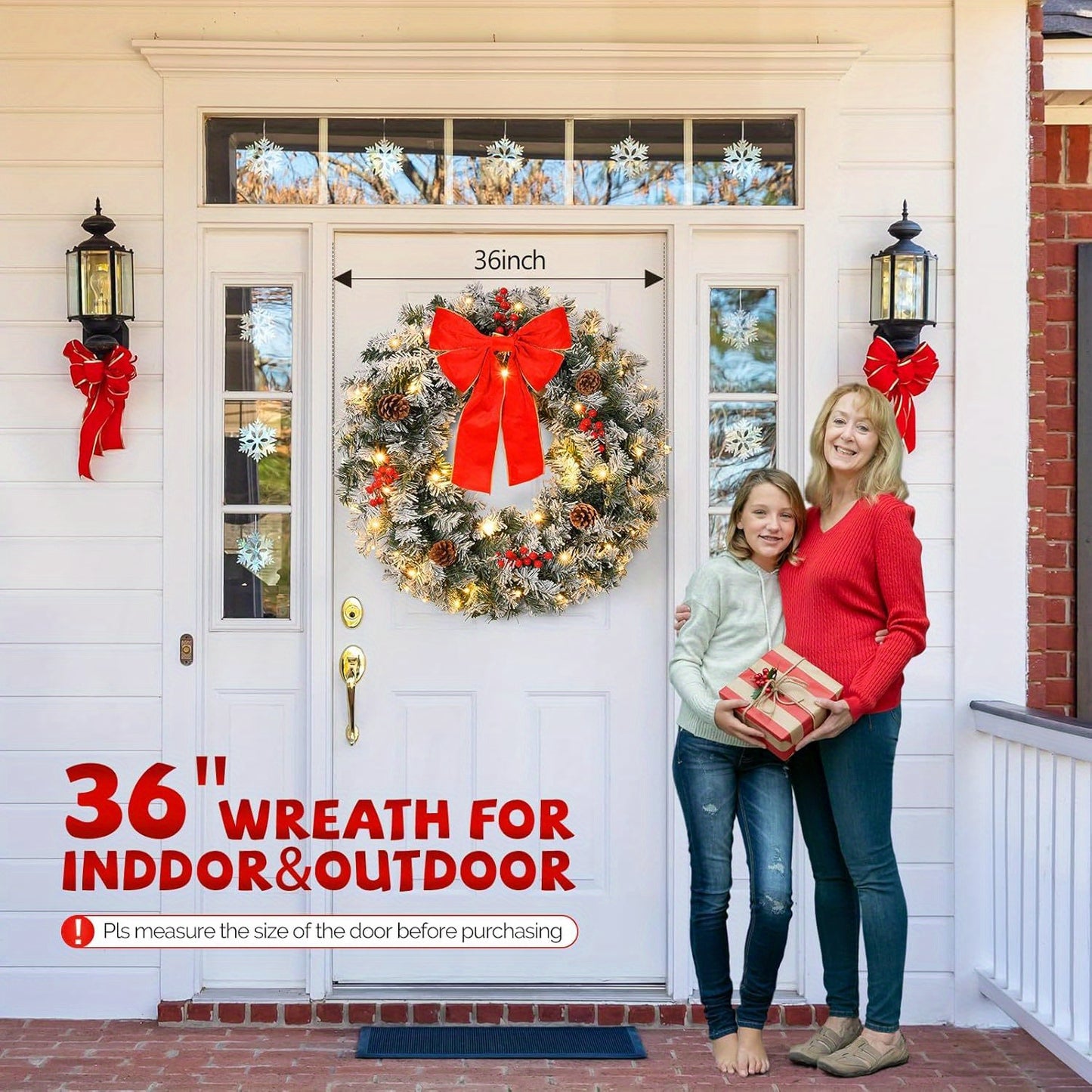 LEADZM Prelit Christmas Wreath 100 LED Lights Modern Decor