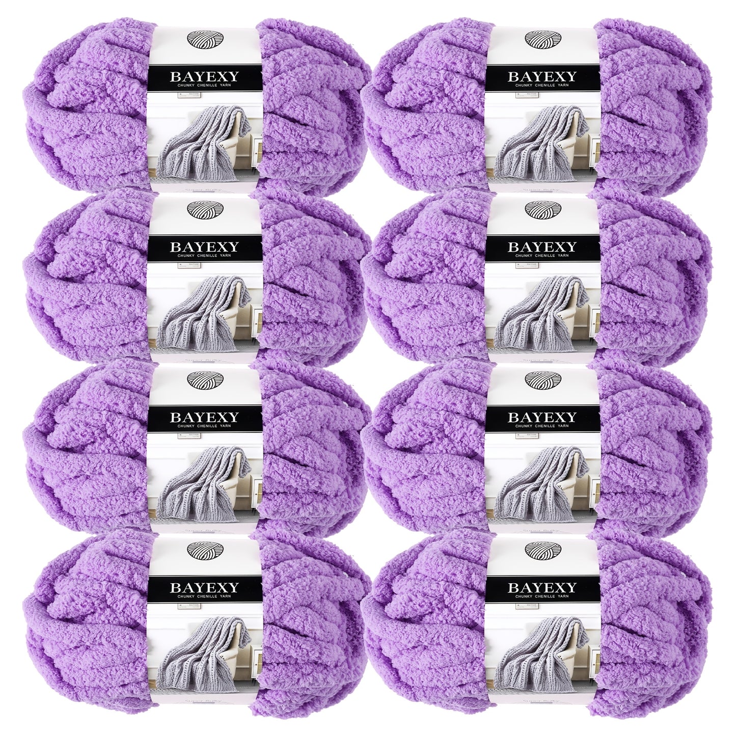 BAYEXY Chunky Chenille Yarn 8 Pack For Hand Knitting And Crocheting