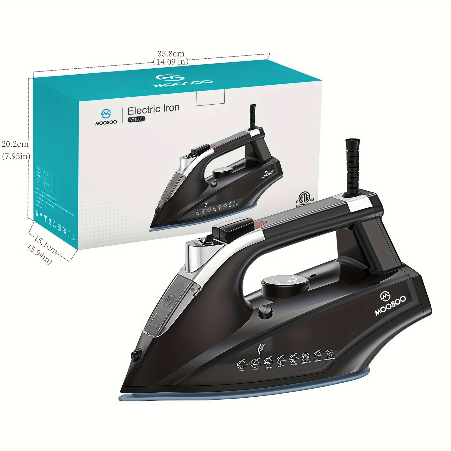 Moosoo ST1800 1800W Steam Iron Auto Off Lightweight
