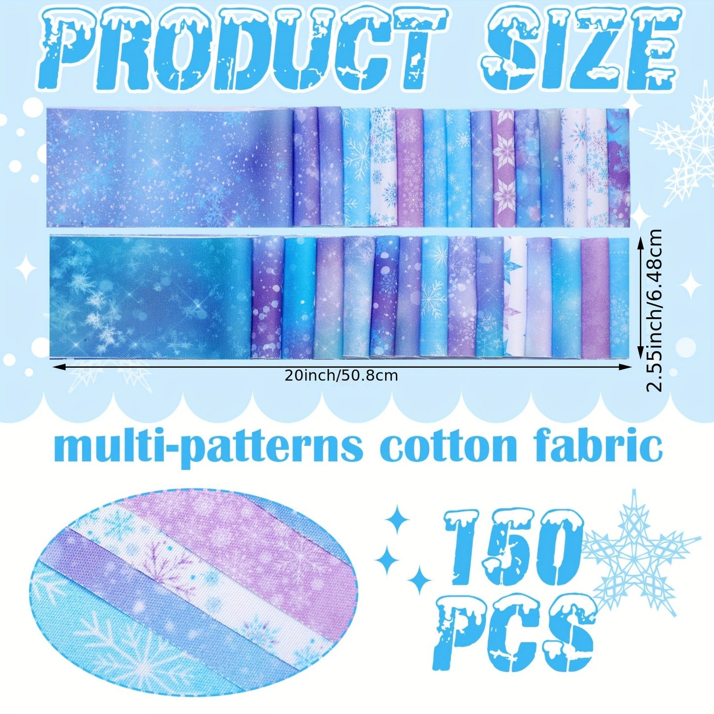 ROOWEST Winter Snowflake Patchwork Fabric Strips Roll
