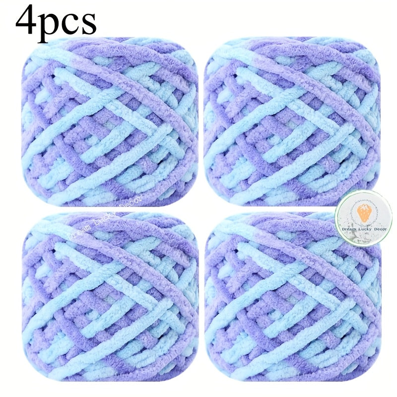 Polyester Yarn Pack 4 Thick Plush Texture For Knitting Crochet