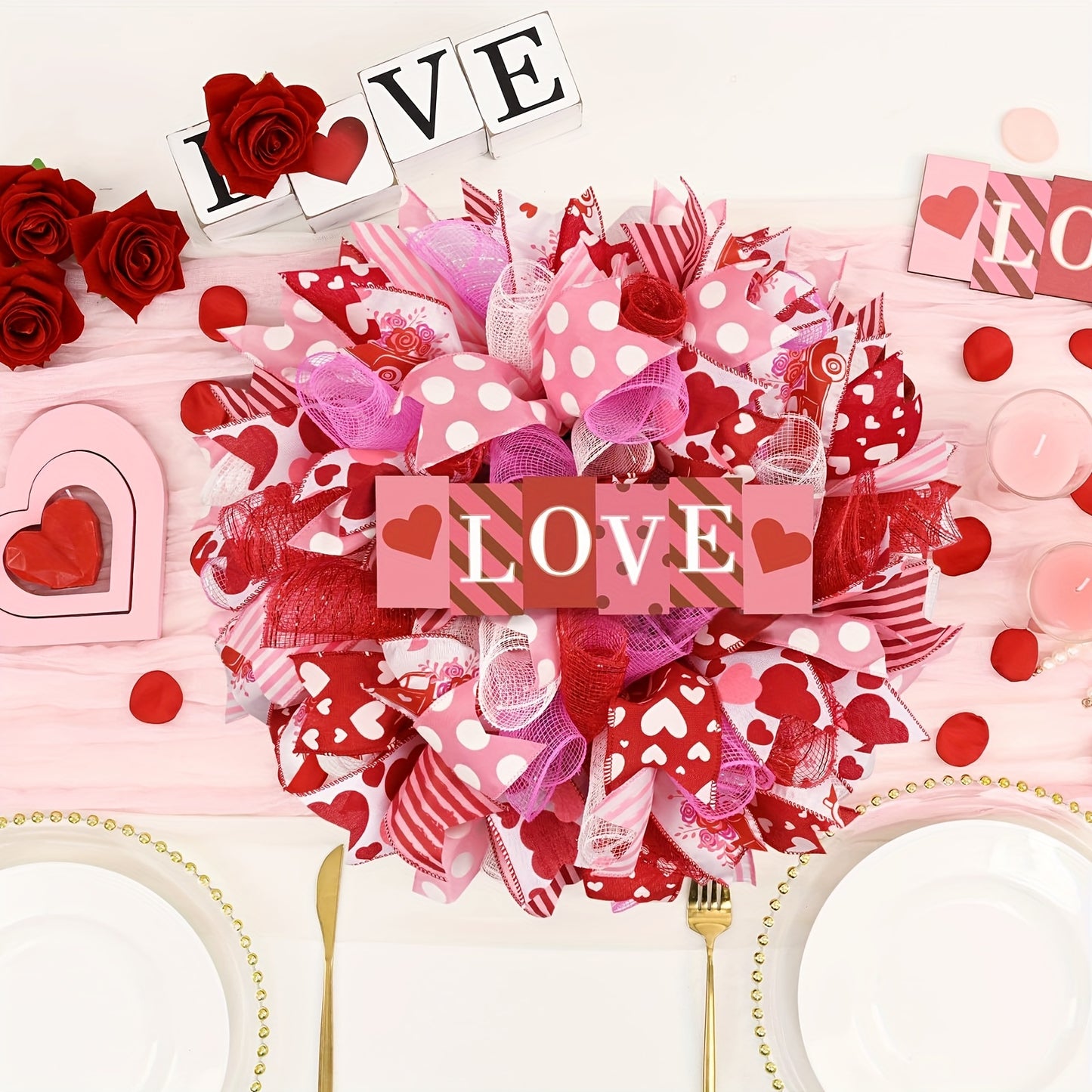 Love Valentines Mesh Wreath Front Door Indoor Outdoor