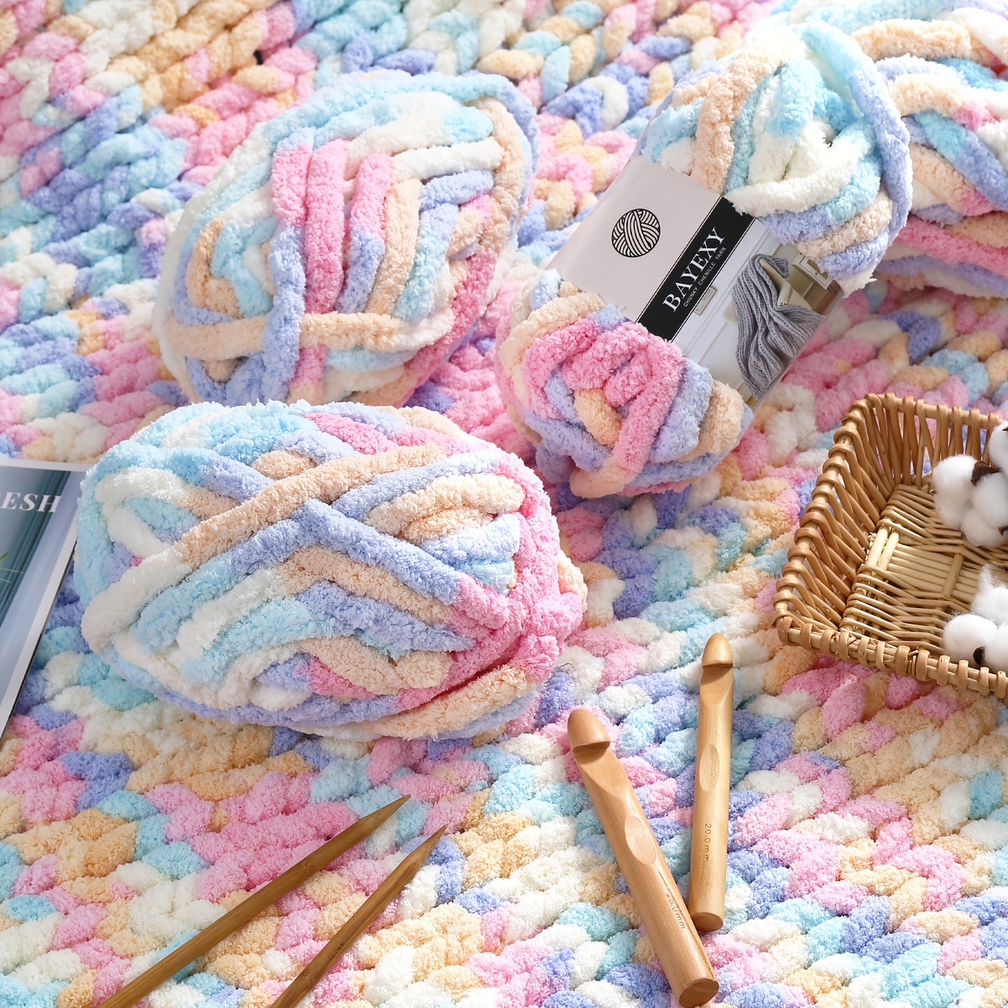 BAYEXY Chunky Chenille Yarn 8 Pack For Hand Knitting And Crocheting
