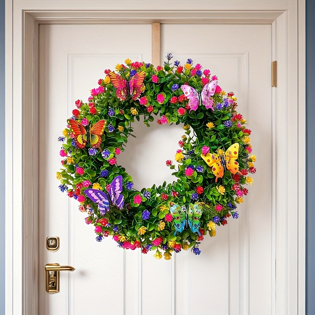 Artificial Flower Wreath With Eucalyptus And Butterflies Home Decor