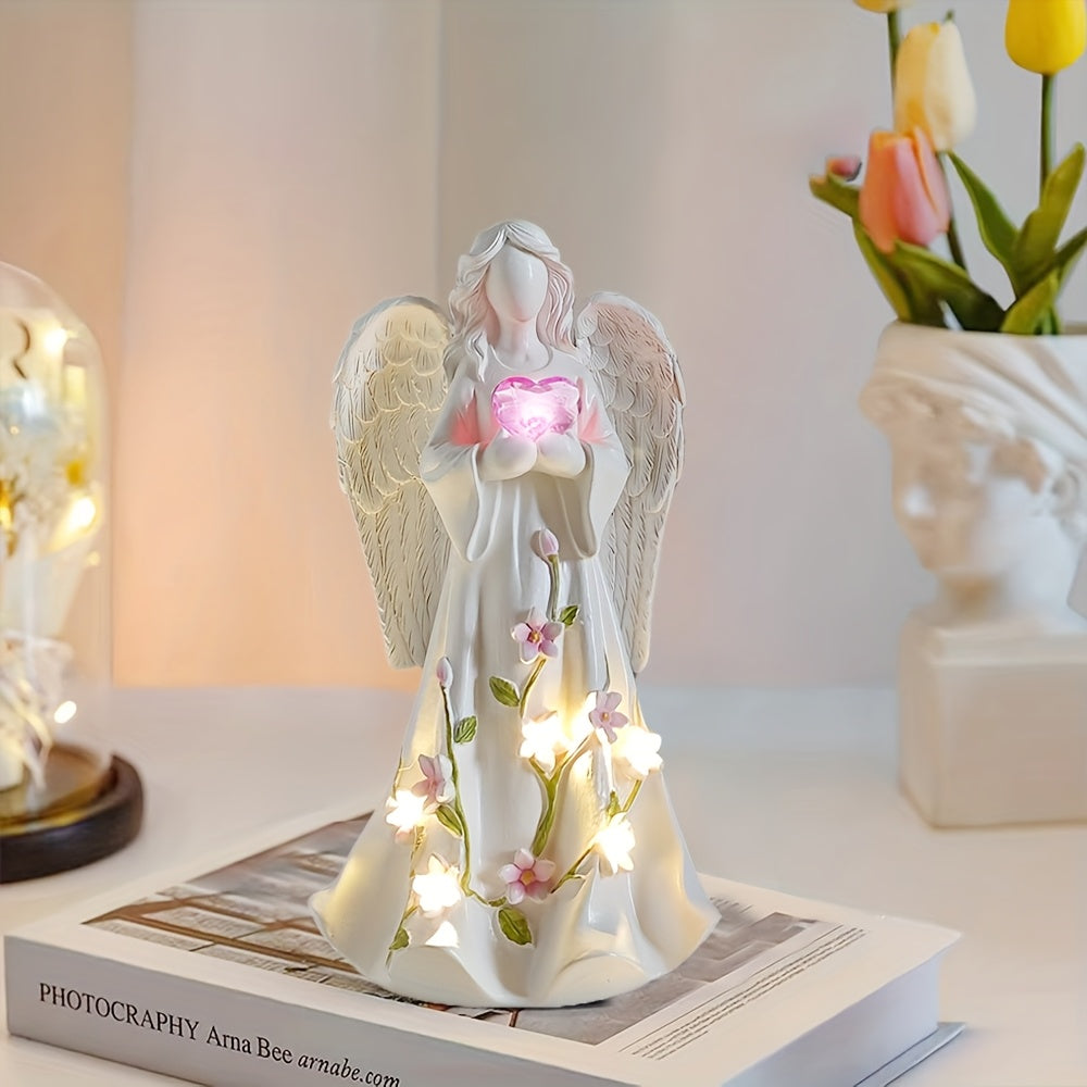 Angel Figurine Home Decor Led Light Loving Heart Ornament Gift