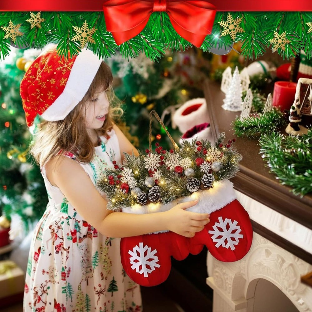 Luckcia Christmas Mitten Wreath With LED Lights Timer