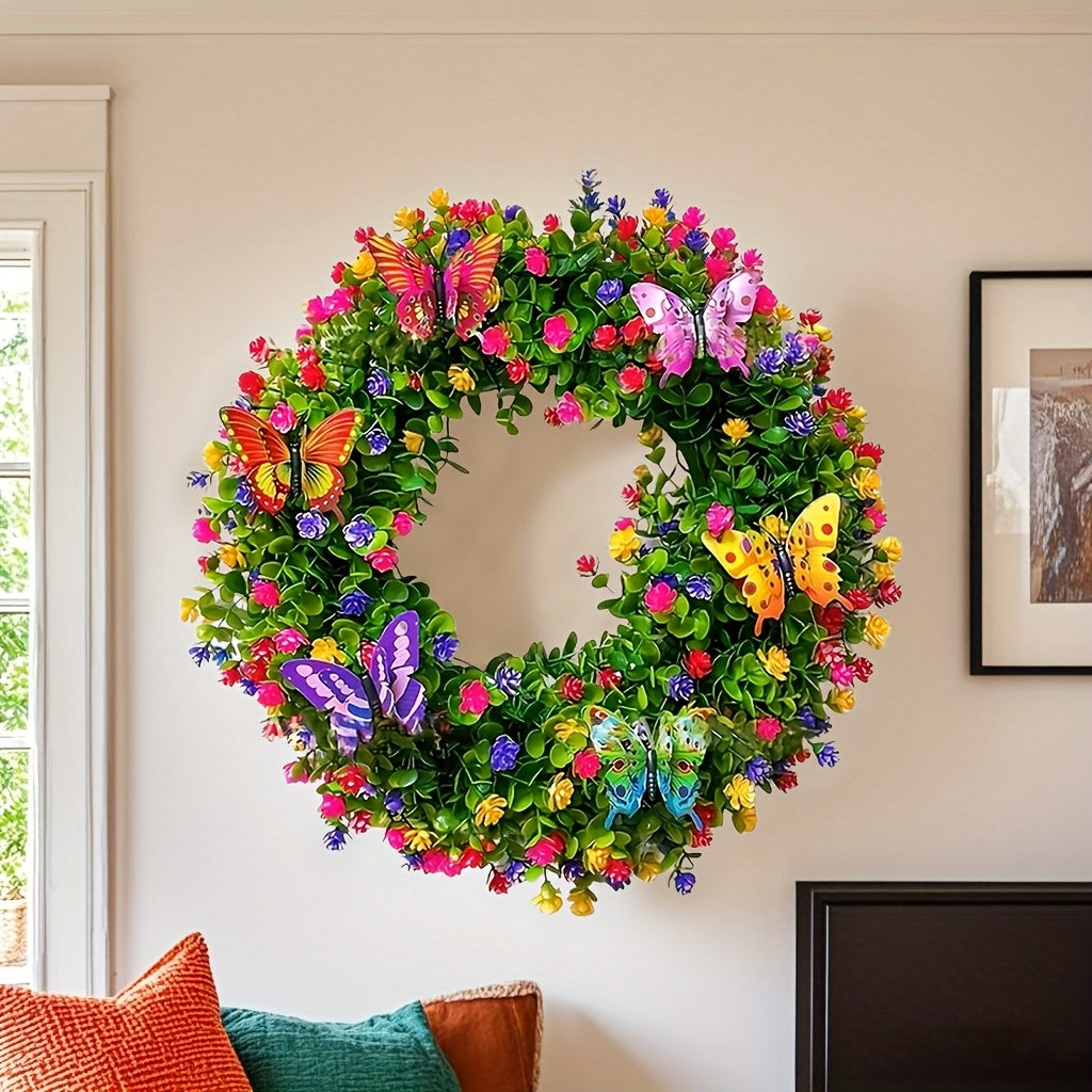 Artificial Flower Wreath With Eucalyptus And Butterflies Home Decor