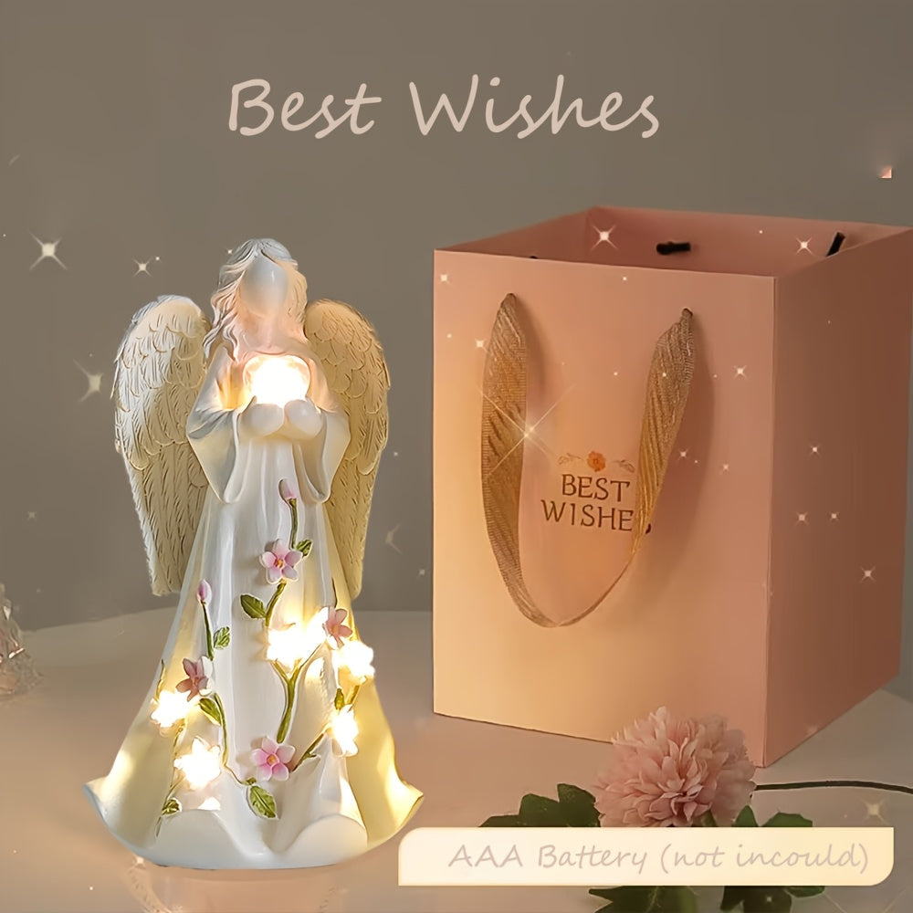 Angel Figurine Home Decor Led Light Loving Heart Ornament Gift