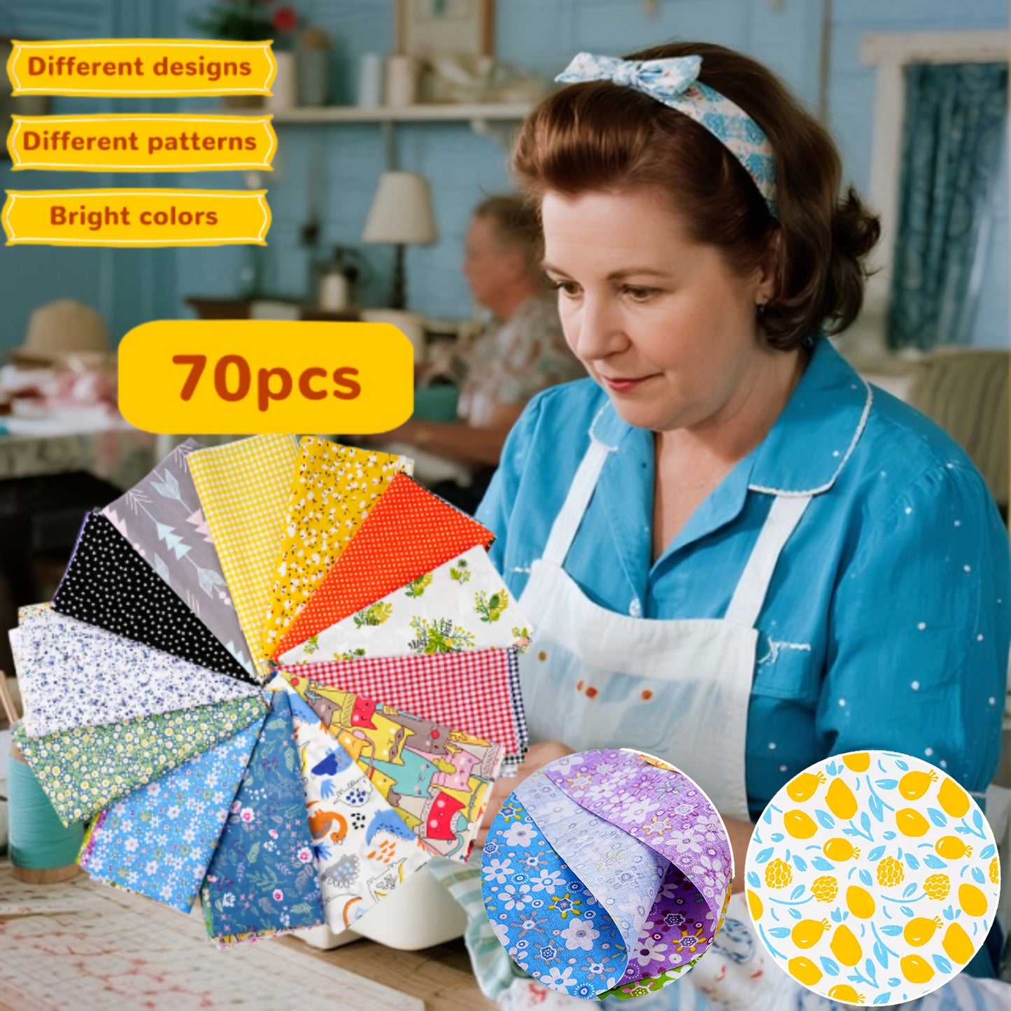 Pure Cotton Squares Crafting Fabric 70Pcs For Quilting